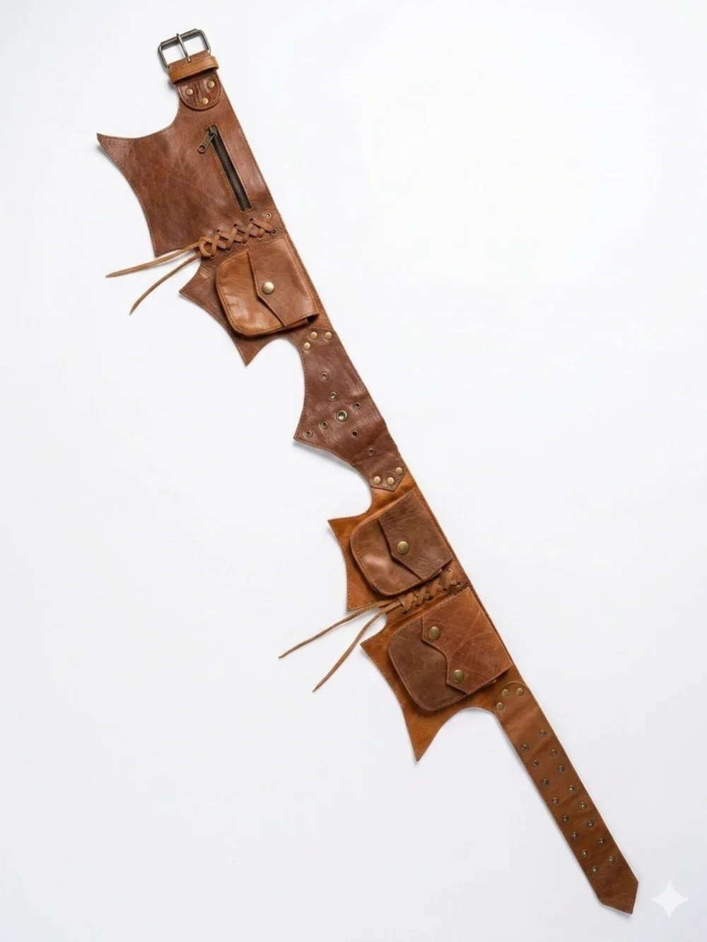 Leather Utility Belt with Multiple Pouches - Brown Festival goers !!!